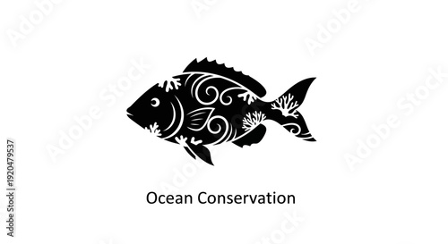 Black Silhouette Fish with Floral Patterns.