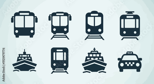 Transportation Icons: Bus, Train, Ship, Taxi Vector Set