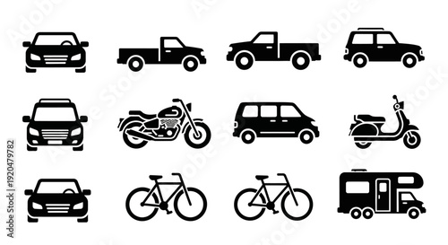 Transportation Icons Collection: Car, Truck, Bike, RV, Scooter