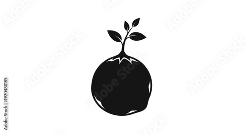 Black Silhouette of Fruit with Leaves.