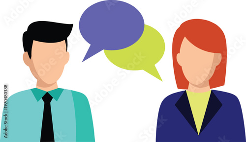 Cartoon man and woman with speech bubbles conversation