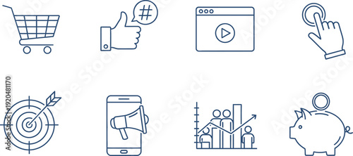 Eight business icons isolated on transparent background