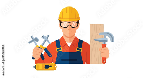 A construction worker depicted with tools including a hammer and nails showcasing a bold silhouette high quality professional detailed modern elegant