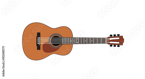 Acoustic Guitar Instrument with Strings and Tuning Pegs.