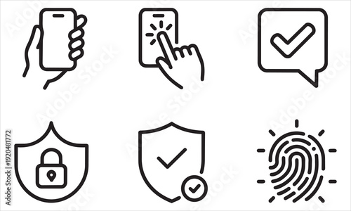 Digital Security Icons: A collection of sleek, modern icons representing key aspects of digital security, from mobile interaction to authentication and protection.