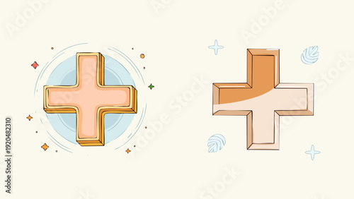 Plus sign icons in warm colors and outline style, symbolizing additive or positive concepts