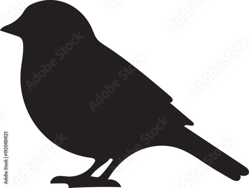 Black silhouette icon graphic representing a small perching songbird design element vector