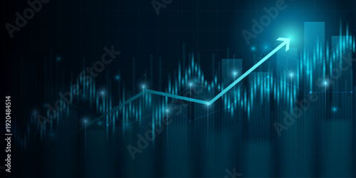 moving up arrow financial chart with stock market graph on blue color background