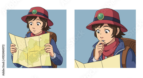 A person carefully examining a map, showing planning and exploration, ideal for travel or strategy themes.