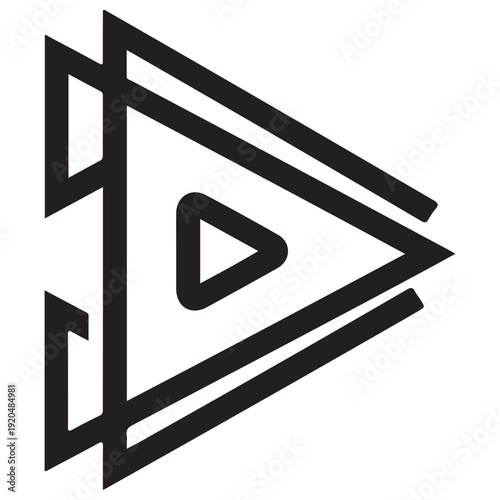 Minimalist geometric play button icon pointing right to signify start or forward motion, designed for modern digital interfaces and multimedia applications with a clean aesthetic.