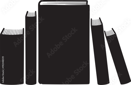 Black notebooks with blank white pages standing upright together