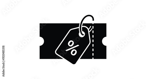 A black silhouette of a ticket with a percentage sign representing a discount or promotion offer silhouette high quality professional detailed