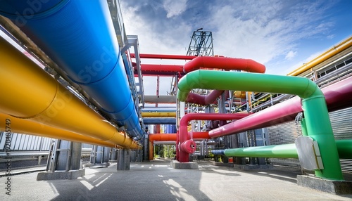 color coded industrial pipes