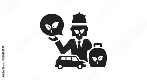 Businessman holding eco friendly badge and bag.