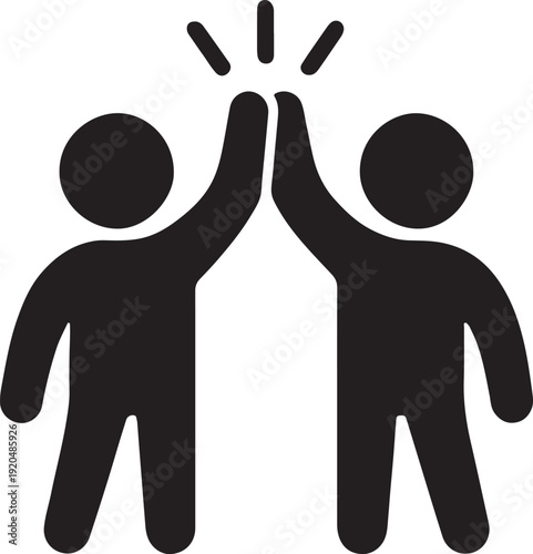 High five icon, teamwork celebration symbol, success gesture graphic, people cooperation, partnership support sign. teamwork pictogram design silhouette vector illustration