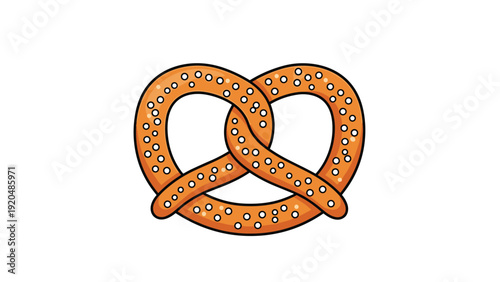 Large detailed illustration of a traditional baked pretzel covered with coarse salt crystals isolated on a plain white background.