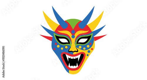 Colorful Tribal Mask with Sharp Teeth.