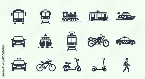 Transportation Icons Set: Vehicles and Pedestrian
