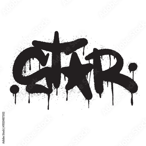 Black graffiti style "STAR" word with dripping paint effect and a star shape replacing the letter A.