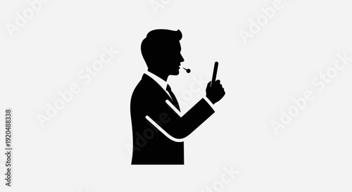 Silhouette of man smoking cigarette.