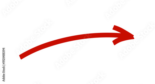 Red curved arrow pointing to the right, indicating direction or progress, isolated on a white background