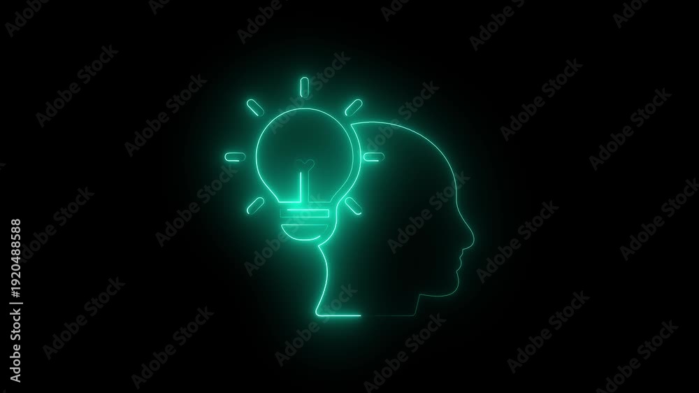 custom made wallpaper toronto digitalGlowing neon cyan light bulb inside human head silhouette icon symbol