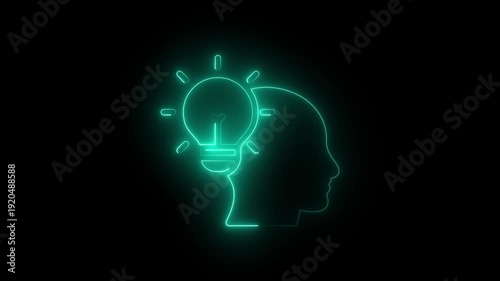 Wallpaper Mural Glowing neon cyan light bulb inside human head silhouette icon symbol  Torontodigital.ca