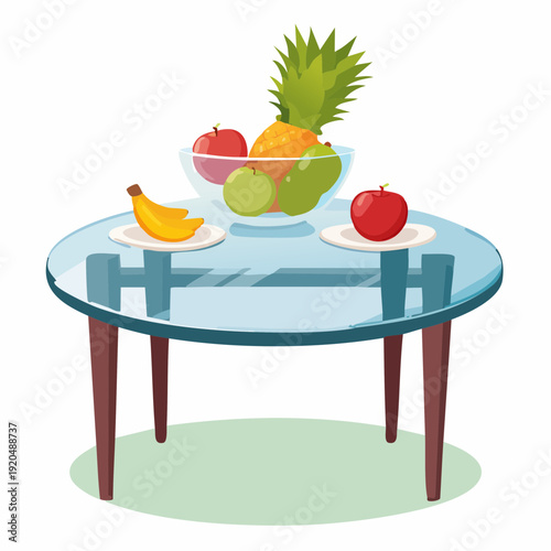 A refreshing selection of ripe fruits beautifully displayed in a clear glass bowl on a round table