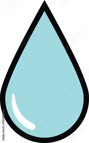 Single Light Blue Water Droplet With White Highlight Isolated On White Background