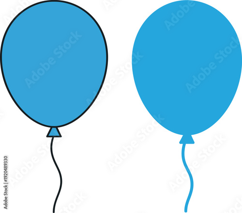 Two light blue balloons with black and blue strings on a white background party balloon celebration balloon