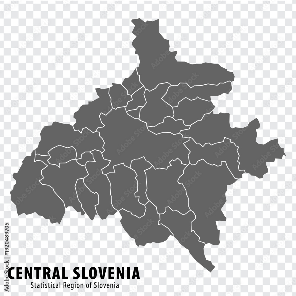 Obraz premium Blank map of Central Slovenia Statistical Region. High quality map Central Slovenia with municipalities on transparent background for your web site design, logo, app, UI. Slovenia. EPS10.