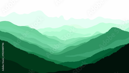 Vector Abstract layers of verdant mountains, symbolizing depth, serenity, and the grandeur of nature, evoking tranquility and boundless scale Design
