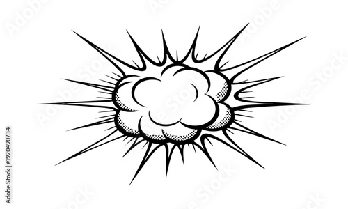 Comic explosion smoke burst with radial impact lines isolated on white background vector illustration, easily editable.