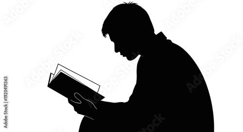 Reading in Silhouette: A silhouetted figure deeply engrossed in a book, absorbed in the world within its pages, showcasing the solitude of knowledge and exploration. 