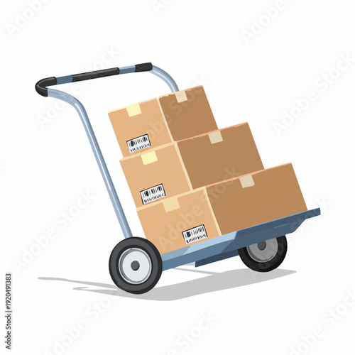 Dolly Cart Loaded with Stacked Cardboard Boxes for Delivery and Shipping