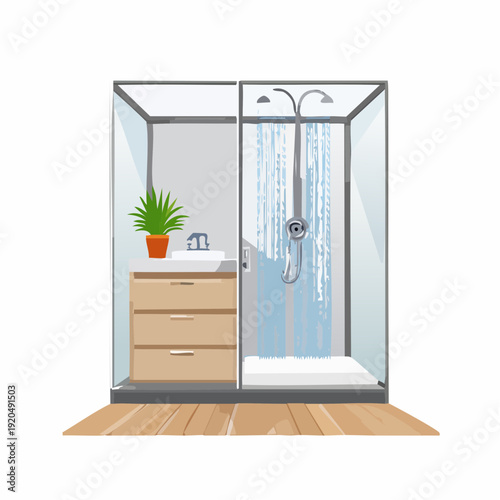 Modern Bathroom Interior Design With Shower And Vanity