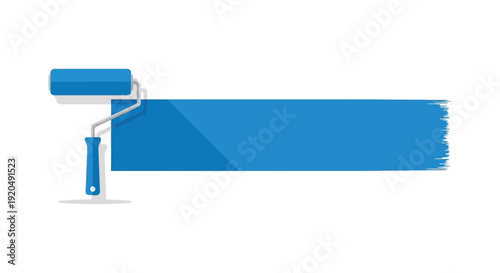 A vibrant blue paint roller leaves a bold rectangular stroke across a white background a striking silhouette high quality professional detailed