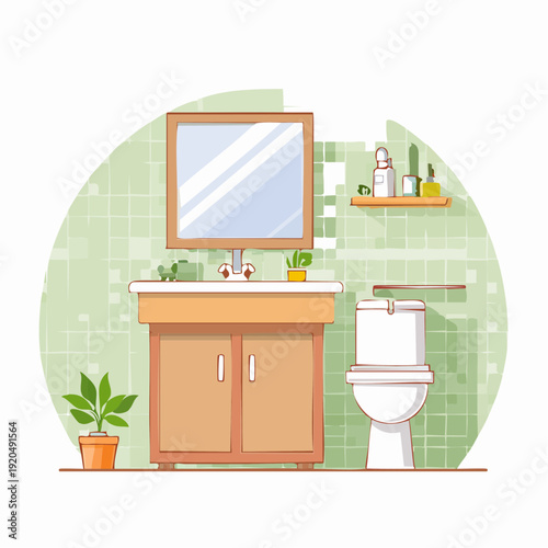 Modern Bathroom Interior Design with Toilet and Sink Illustration