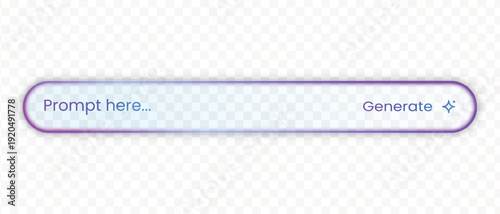 Prompt bar with transparent glass-morph effect, neon outline, and glossy finish on PNG background