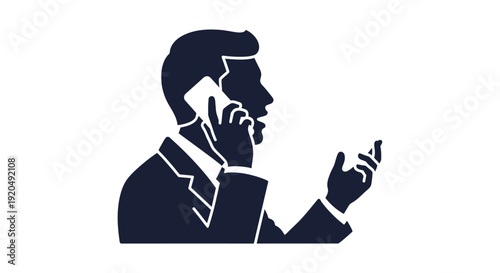 Communication at Hand: A stylized silhouette captures a professional engaged in a focused phone conversation, suggesting connectivity and dialogue.