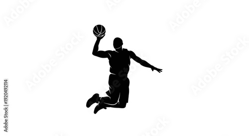 High-Flying Dunk: Capturing the silhouette of a basketball player in mid-air, poised to execute a powerful dunk, embodying the dynamic energy and athletic prowess of the sport.