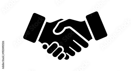 Handshake: A monochrome illustration of two hands clasped in a handshake, symbolizing agreement and collaboration.