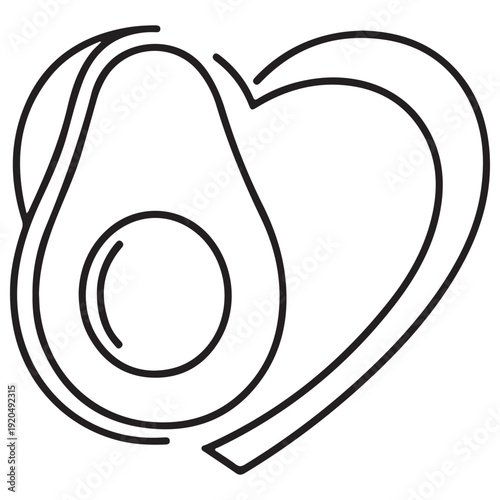 Minimalist avocado half and heart outline representing healthy lifestyle and nutritional wellness, isolated on white background for clean graphic design and modern branding.
