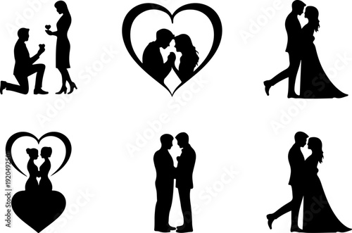 Romantic Couple Silhouette Collection Vector Set