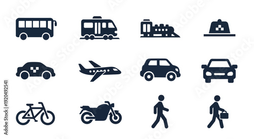 Transportation Icons: Vehicles and Pedestrians Set