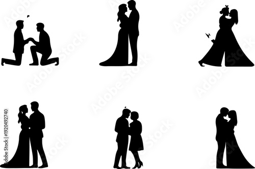 Romantic Couple Silhouette Collection Vector Set
