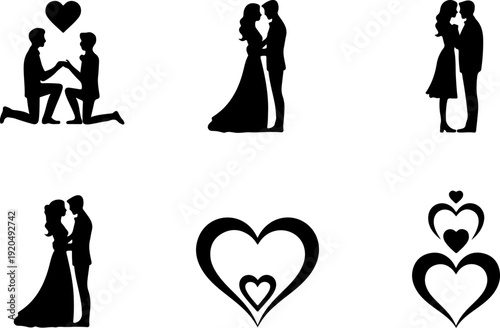 Romantic Couple Silhouette Collection Vector Set