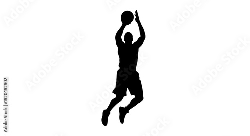 Silhouette Slam Dunk: A dynamic silhouette captures a basketball player mid-air, poised to execute a perfect slam dunk with skillful precision.