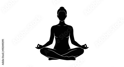 Serene Contemplation: Silhouette of a person meditating in the lotus position, promoting inner peace, mindfulness and tranquility.