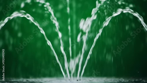 Water Fountain Streams Against a Vibrant Green Background.